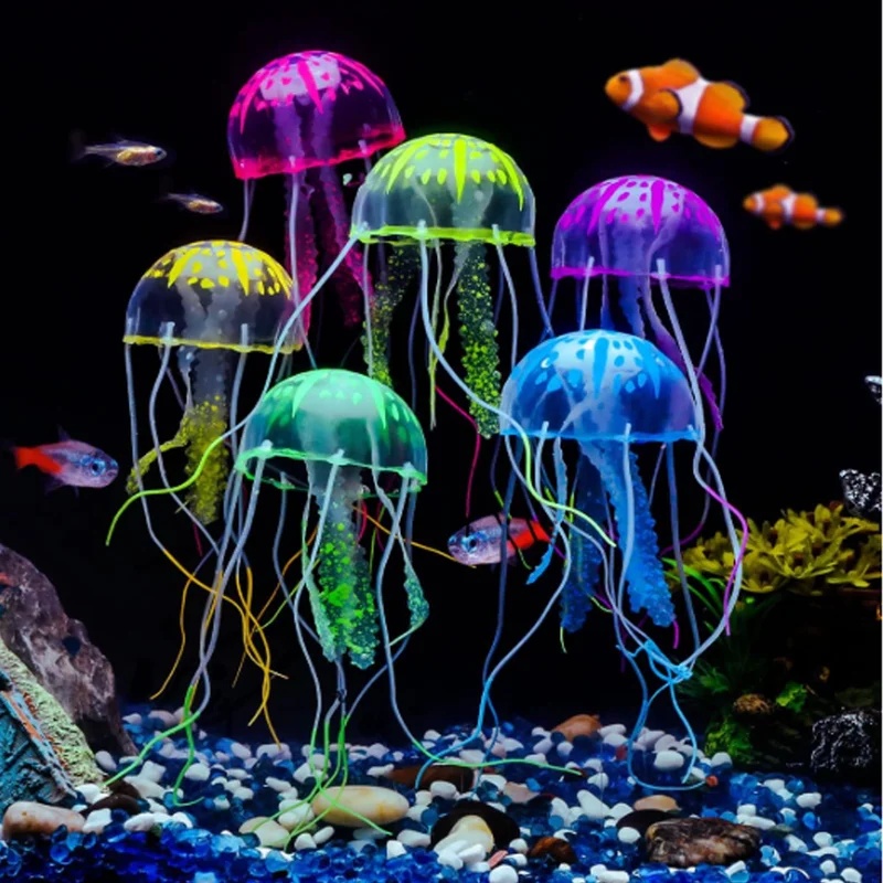 Aquarium Fish Discus - 1/2개입 시뮬레이션 실리콘 발광 해파리 수족관